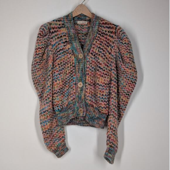 ULLA JOHNSON Fiora Puff Sleeve Cardigan Tropical Marl Knit Sweater XS/S Preowned - Picture 3 of 13